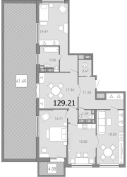 Четырёхкомнатная квартира 129.21 м²
